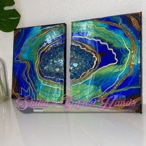 Peacock 8x10 Geode Resin Set